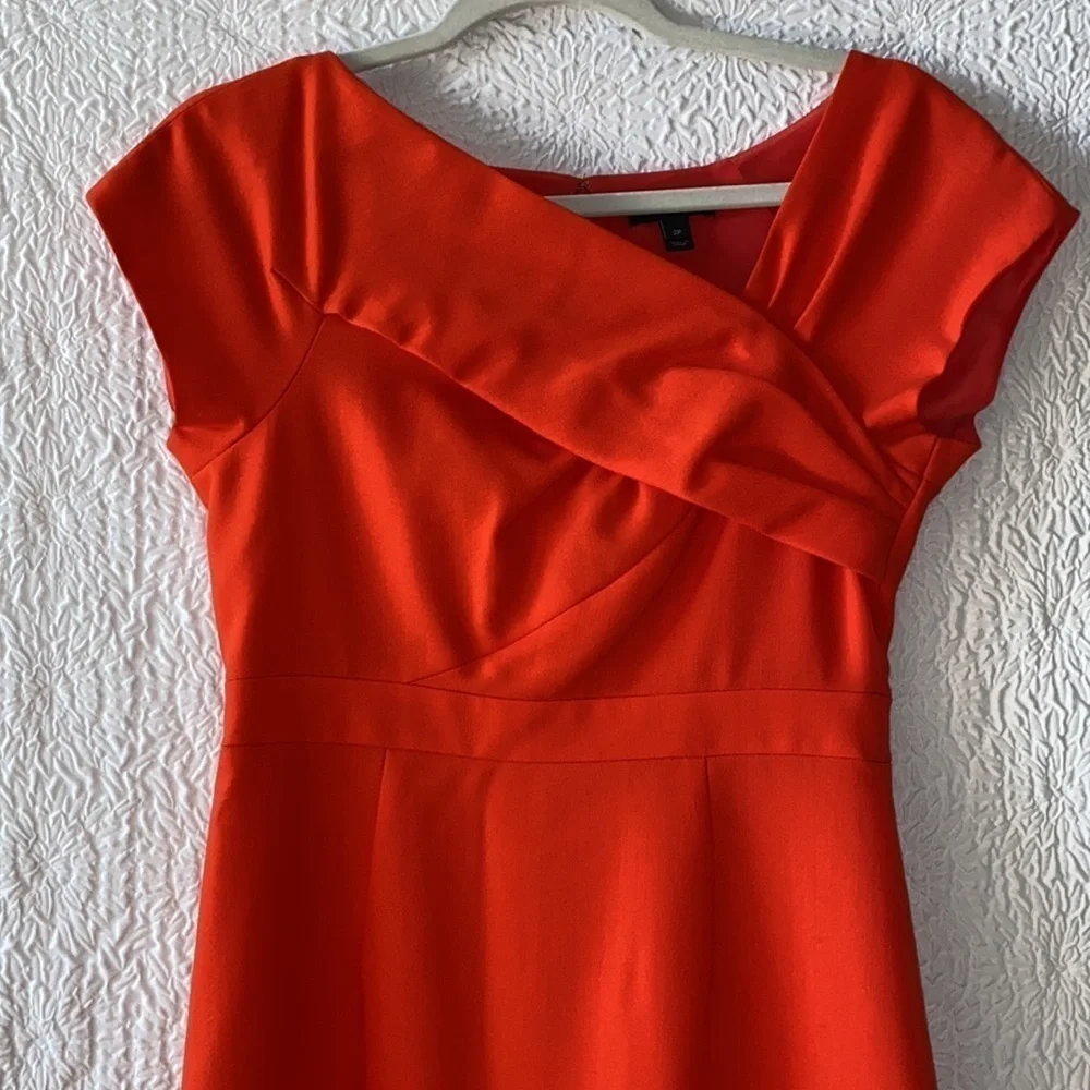J. Crew Coral Cap Sleeve Sheath Pleated Detail Midi Dress - Picture 3 of 13